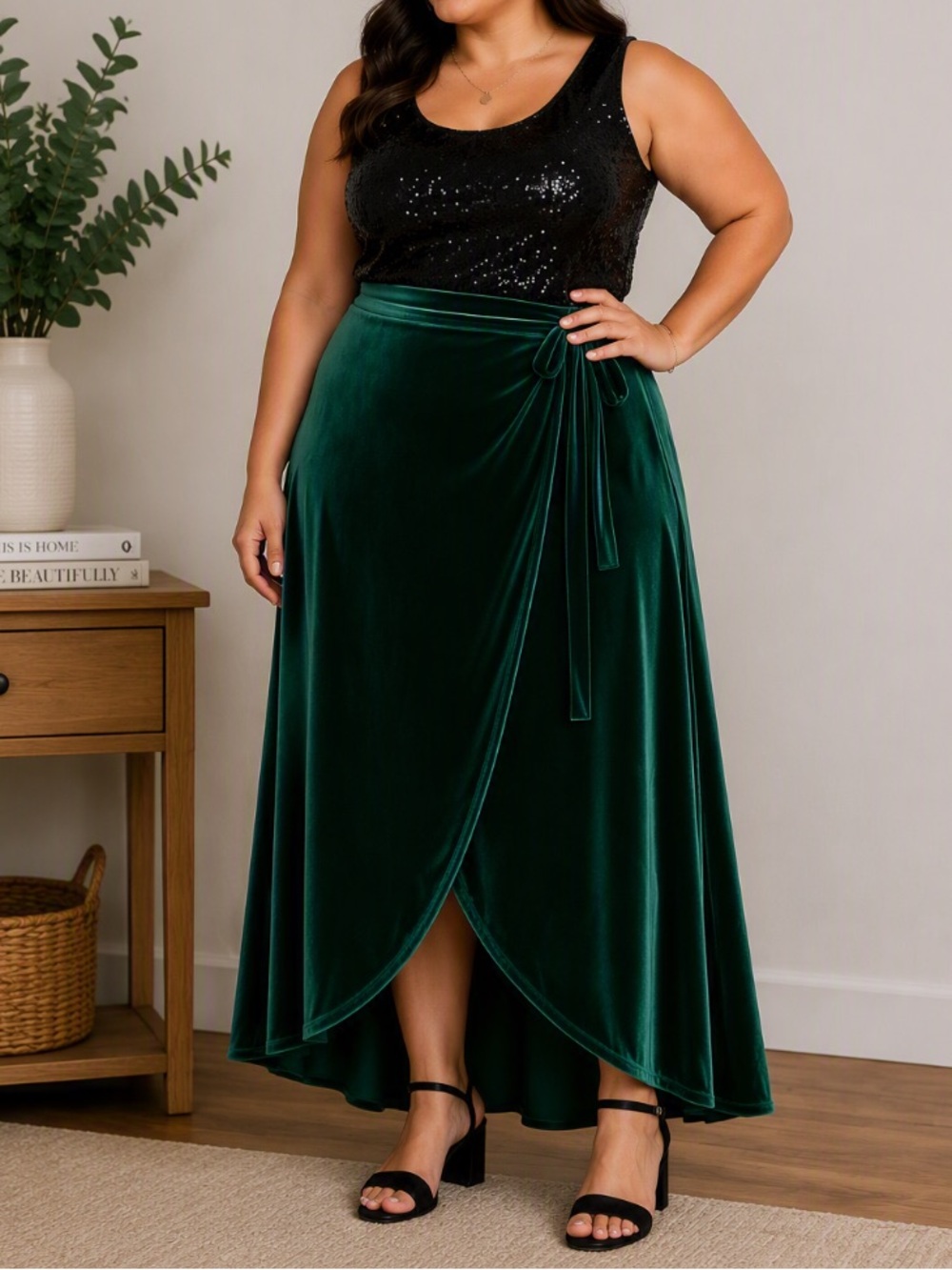 Green Velvet Wrap Skirt TALL
